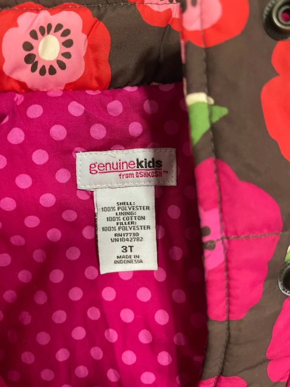 Girl’s OshKosh Puffy Vest‎ Snap Front Sz 3T
